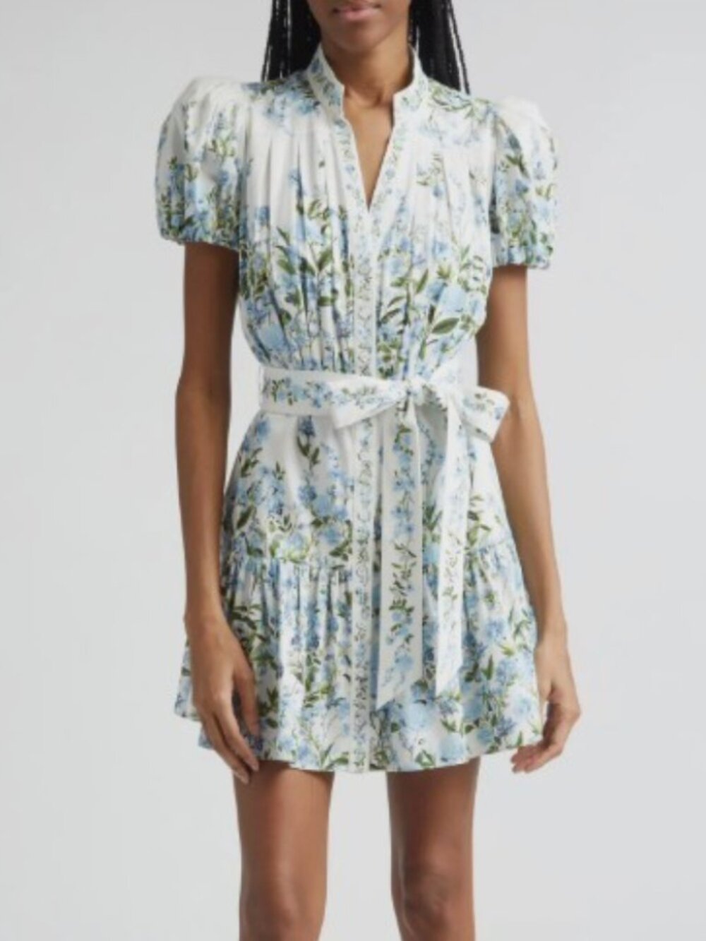 Alice + Olivia Cora Puff Sleeve Tie Belt Stretch Cotton Mini Shirtdress XS